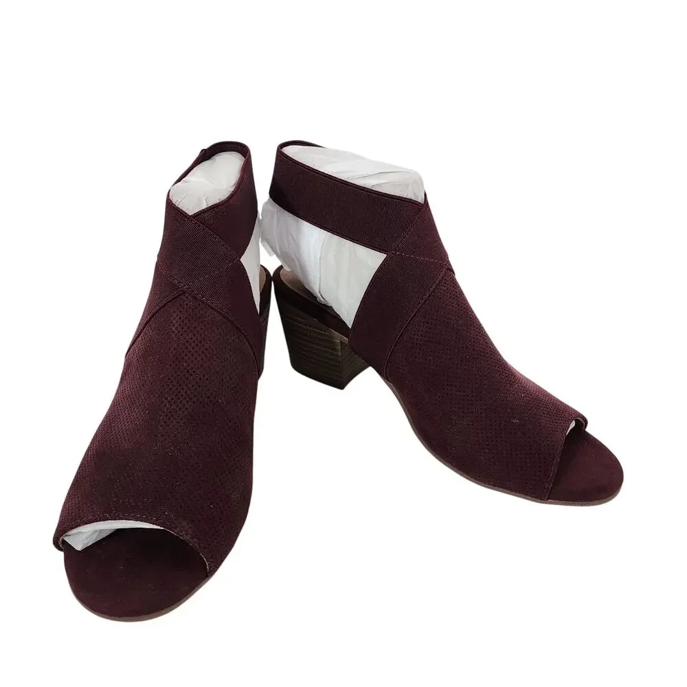 Sonoma Womens Peep Toe Block Heel Sandal 7.5 M Elastic Ankle Strap Wine Textile